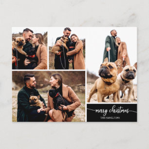 Cartão Postal 5 Fotos Na moda de Colagem Feliz Natal Preto