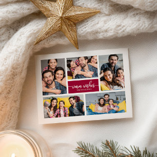 Cartão Postal 5 Photos Warm Wishes Simple Cute Collage Christmas