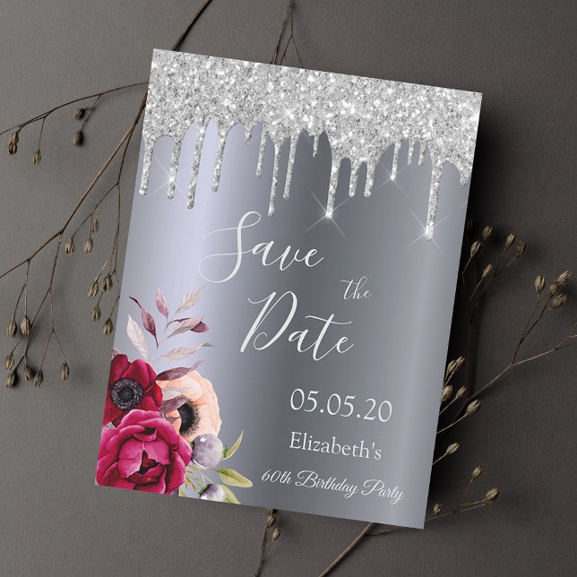 Cartão Postal 60º aniversário da cintilação prateada gotas Salva (Criador carregado)