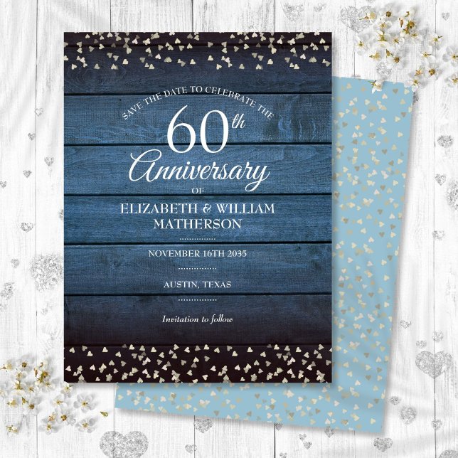 Cartão Postal 60º Aniversário do Diamante Russo Salve a Data (Rustic 60th Diamond Anniversary Save the Date Postcard)