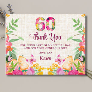 Cartão Postal 60 anos flores Floral Linen 60º Obrigados de Anive