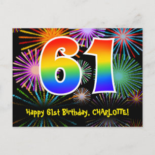 Cartão Postal 61º Aniversário – Padrão Divertido de Fogos de Art