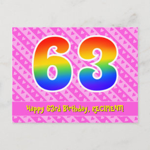 Cartão Postal 63.o aniversário: Stripes e Corações Rosa, Arco-Ír