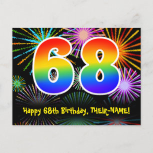 Cartão Postal 68º Aniversário – Padrão Divertido de Fogos de Art