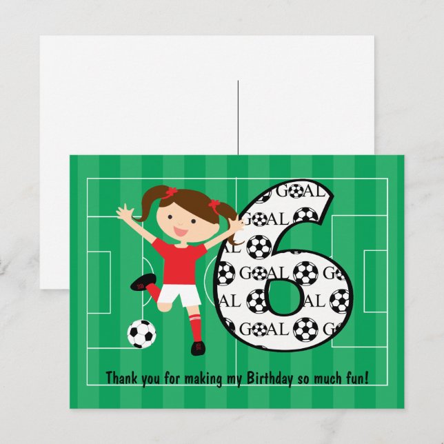 Cartão Postal 6 Birthday Red and White Soccer Girl 1 (Frente/Verso)