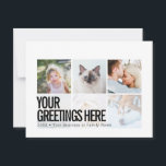 Cartão Postal 6 fotos personalizadas saudações universais modern<br><div class="desc">Fotos personalizadas de 6 famílias Saudações universais modernas e nítidas Cartões postais com uma colagem de fotos na moda com 6 imagens personalizadas, sua mensagem de saudação em negrito e digitalizando fontes sans serif modernas, seu nome, data, ano, mensagem no verso em uma fonte mínima de tipografia e sans serif...</div>