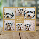 Cartão Postal 6 Mínimo de Colagem de Fotos - Dourada e Grade Bra<br><div class="desc">Use sua foto ou fotos favoritas para fazer um espetáculo divertido para compartilhar com amigos. Uma colagem de 6 fotos em uma rede divertida com tamanhos diferentes. Um design simples com instantâneos e um bloco de texto. Recortar fotos em quadrados antes de carregar. Para ajustar fotos ou alterar cores, clique...</div>