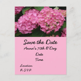 Cartão Postal 70 Aniversário com flores de hydrangea cor-de-rosa