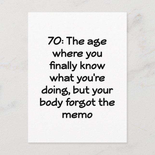 Cartão Postal 70 anos de idade Um Tributo Divertido a Sete Décad (Frente)