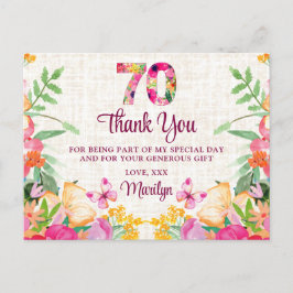 Cartão Postal 70 anos flores 70 Floral Obrigados de aniversário