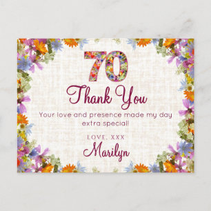 Cartão Postal 70 Birthday Obrigado - Elegante Design Floral