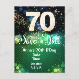 Cartão Postal 70th Birthday Save the Date Green  Postcard