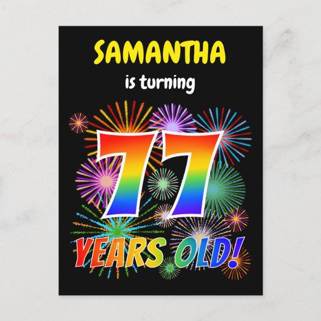 Cartão Postal 77º aniversário - Fogos de artifício divertidos, R (Frente)