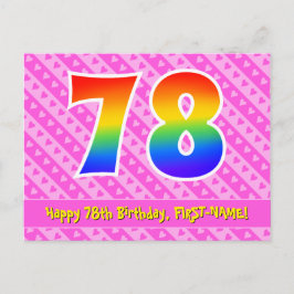 Cartão Postal 78º Aniversário: Listras Rosa e Corações, Arco-íri
