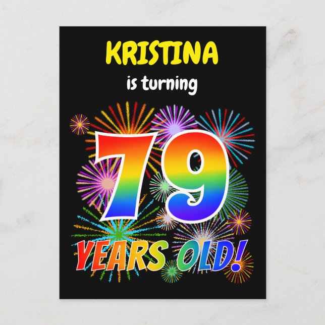 Cartão Postal 79º aniversário - Fogos de artifício divertidos, R (Frente)