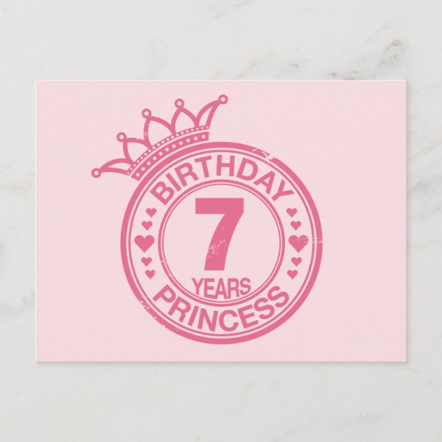 Cartão Postal 7 anos - Princesa de aniversário - rosa (Frente)