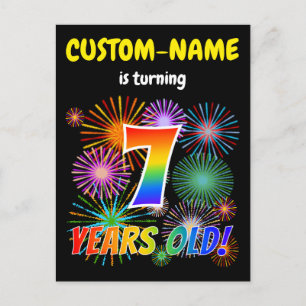 Cartão Postal 7 Birthday - Fogos de artifício divertidos, Arco-Í