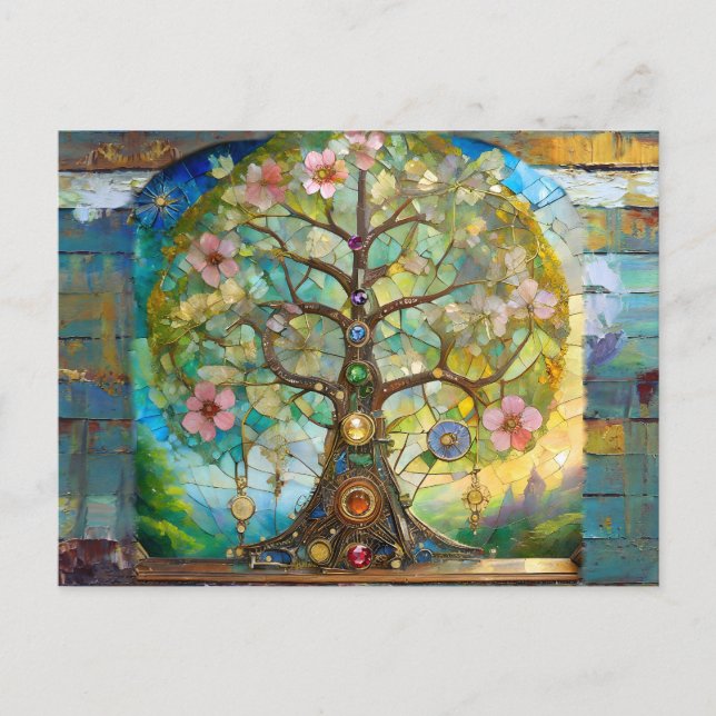 Cartão Postal 7 Chakra Blossoming Tree Of Life (Frente)