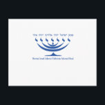 Cartão Postal 7 ramos menorah de Israel e Shema Israel<br><div class="desc">Menorah de sete ramos de Israel e Shema Israel Blue Color</div>