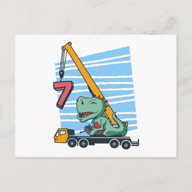 Cartão Postal 7 years 7th Birthday Mobile Crane Dinosaur (Frente)