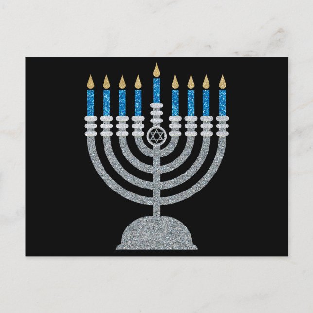 Cartão Postal 8ª Noite de Hanukkah Glitter (Frente)
