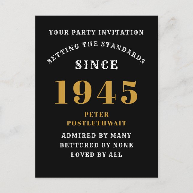 Cartão Postal 80 Birthday 1945 Dourado Negro (Frente)