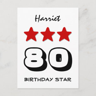 Cartão Postal 80 Birthday Star Red Black and White Z508