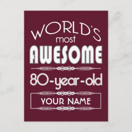 Cartão Postal 80 Birthday Worlds Melhor Vermelho Escuro Fabuloso