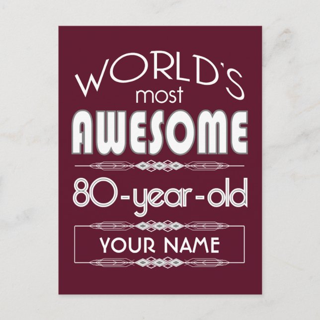 Cartão Postal 80 Birthday Worlds Melhor Vermelho Escuro Fabuloso (Frente)
