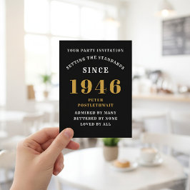 Cartão Postal 80th Birthday 1946 Black Gold Invitation