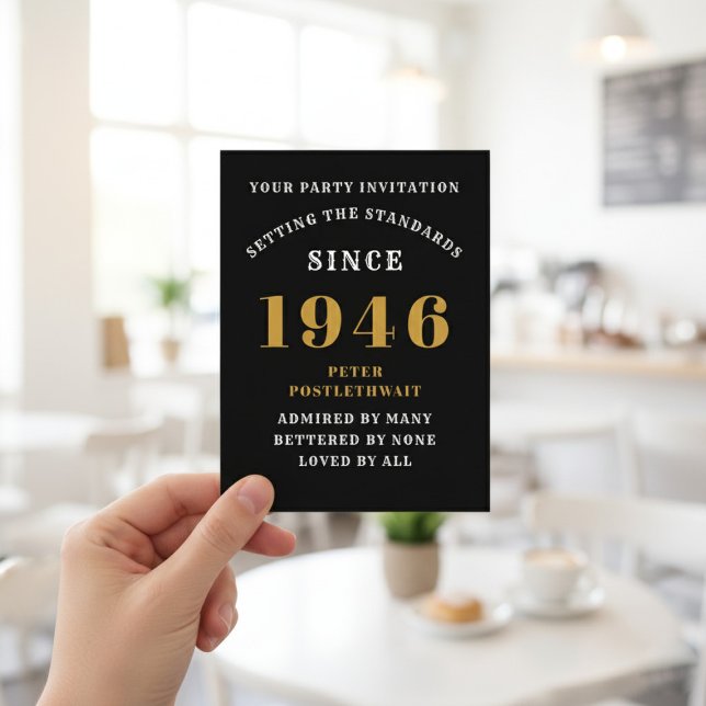 Cartão Postal 80th Birthday 1946 Black Gold Invitation (1946 birthday invitation postcard. Background out of focus.)