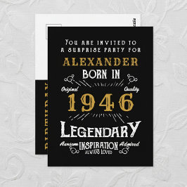 Cartão Postal 80th Birthday 1946 Black Gold Legend Invitation