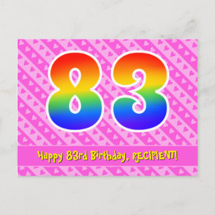 Cartão Postal 83º Aniversário: Listras Rosa & Corações, Arco-íri