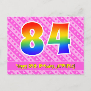Cartão Postal 84º Aniversário: Listras Rosa & Corações, Arco-íri