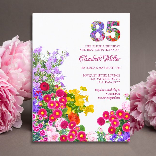 Cartão Postal 85. º Aniversário Floral Moderno - 85 anos de conv (Criador carregado)
