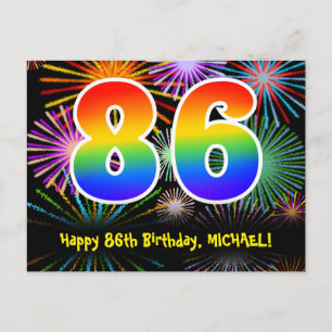 Cartão Postal 86º Aniversário – Padrão Divertido de Fogos de Art