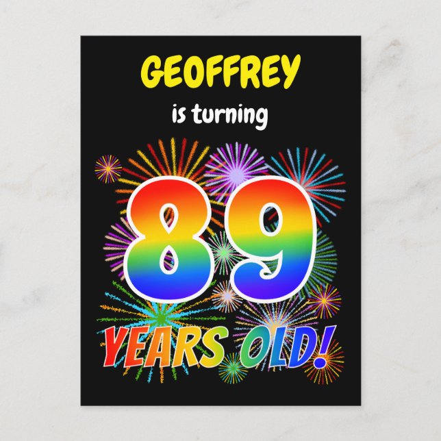 Cartão Postal 89º aniversário - Fogos de artifício divertidos, R (Frente)