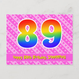 Cartão Postal 89º Aniversário: Listras Rosa & Corações, Arco-íri