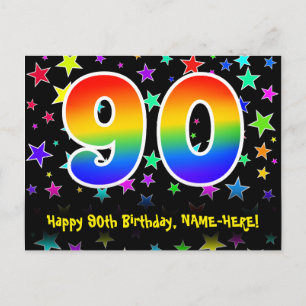 Cartão Postal 90 Birthday: Padrão de Estrelas Divertidas, Rainbo