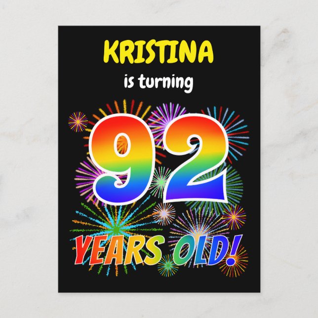 Cartão Postal 92º aniversário - Fogos de artifício divertidos, R (Frente)