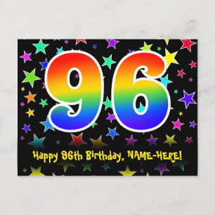 Cartão Postal 96º Aniversário: Estrelas Divertidas, Arco-íris 96