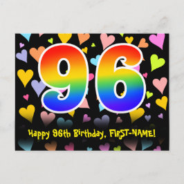 Cartão Postal 96º Aniversário: Padrão Corações Divertidos, Arco-