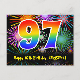 Cartão Postal 97º Aniversário – Padrão Divertido de Fogos de Art