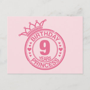 Cartão Postal 9 anos - Princesa de aniversário - rosa