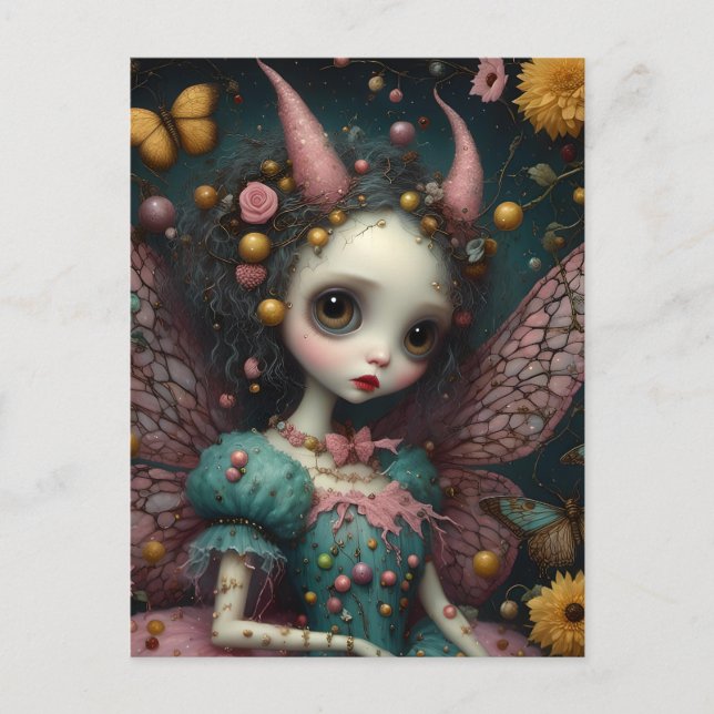 Cartão Postal A Adorável Fada Devilesa Rosa (Frente)