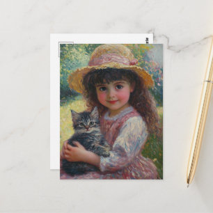 Cartão Postal A Adorável Menina e Seu Gato