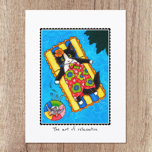Cartão Postal 'A Arte da Relaxação' Personalizada de Gato e Rato