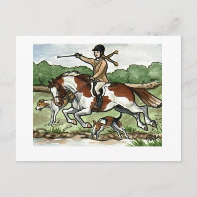 Cartão Postal A arte do cavalo Foxhunt a menina no pônei da (Frente)