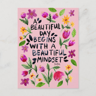Cartão Postal A beautiful day - Quote - Watercolor Florals