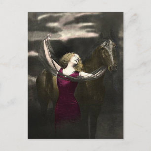 Cartão Postal A Bela Vintage Elegante e o Estalão Negro